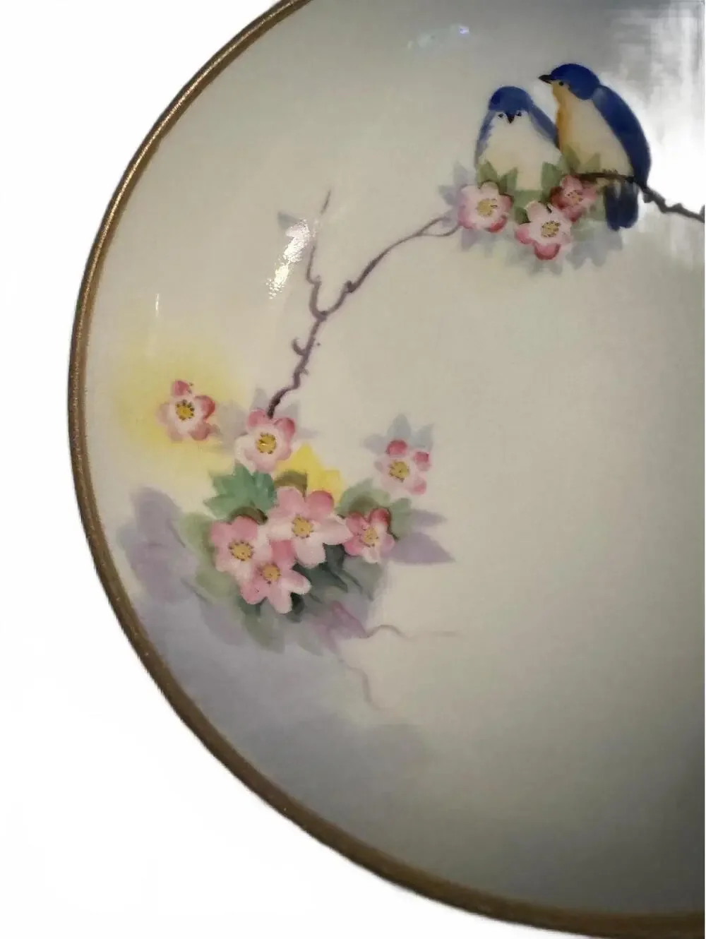 Nippon Footed Porcelain Bowl with Hand-Painted Bluebirds and Floral Design